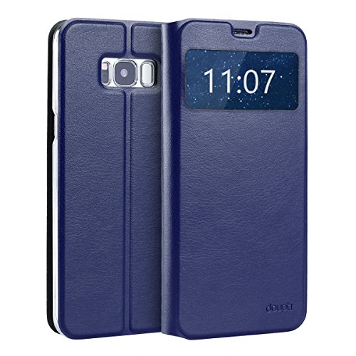 doupi FlipCase für Samsung Galaxy S8 Plus, Deluxe Schutzhülle mit Sichtfenster Magnet Verschluss Klappbar Book Style Aufstellbar Ständer, dunkel blau von doupi