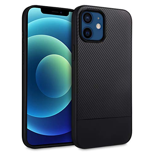 doupi PerfectFit Hülle kompatibel für iPhone 12 / iPhone 12 Pro (6,1 Zoll), Ultra Dünn TPU Ruschfeste Oberfläche Carbon Fiber Look Cover Bumper Schutz Schale Case Handyhülle, schwarz von doupi