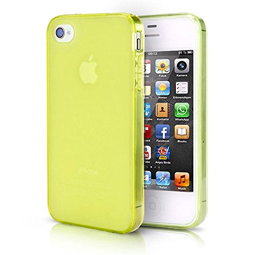 doupi PerfectFit Schutzhülle für iPhone 4 / 4S, Staubschutz eingebaut mit Staubstöpseln Matt Clear Design TPU Schutz Hülle Silikon Schale Bumper Case Schutzhülle Cover, gelb von doupi