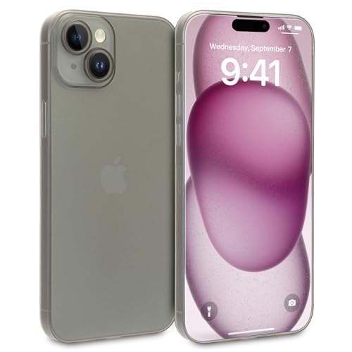 doupi Ultra Dünne Handyhülle kompatibel mit iPhone 15 (6,1 Zoll) - Fein Matt, Kabelloses Laden Unterstützend, Super Slim Protective Cover, grau von doupi