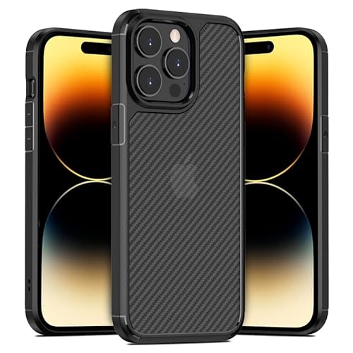 doupi Ultra Hybrid Carbon Fiber Look Hülle kompatibel mit iPhone 14 Pro (6,1 Zoll), Kohlefaser Optik Case Handyhülle Cover, schwarz von doupi