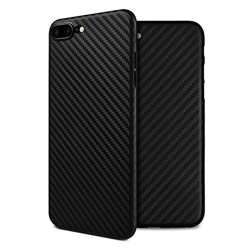 doupi UltraSlim Hülle kompatibel für iPhone 8 Plus / 7 Plus (5,5 Zoll), Carbon Fiber Look Kohlefaser Optik Ultra Dünn Handyhülle Cover Bumper Schutz Schale Hard Case Schutzhülle, schwarz von doupi