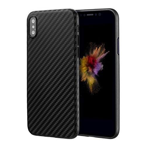 doupi UltraSlim Hülle kompatibel für iPhone X, Carbon Fiber Look Kohlefaser Optik Ultra Dünn Handyhülle Cover Bumper Schutz Schale HardHülle kompatibel für iPhone 10 (2017) Schutzhülle, schwarz von doupi