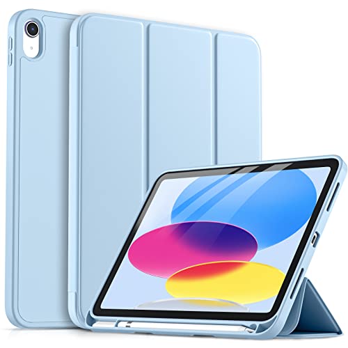 drivego Hülle für iPad 10. Generation 2022 mit Stifthalter, Trifold Ständer, Unterstützt Touch-ID, Automatisches Ruhen/Wecken, iPad 10,9 Zoll Flexible, Himmelblau von drivego