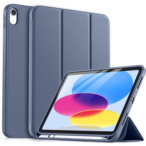 drivego Hülle für iPad 10. Generation 2022 mit Stifthalter, Trifold Ständer, Unterstützt Touch-ID, Automatisches Ruhen/Wecken, iPad 10,9 Zoll Flexible TPU hülle für iPad 10. Generation, Grau Blau von drivego