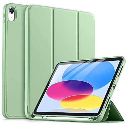 drivego Hülle für iPad 10. Generation 2022 mit Stifthalter, Trifold Ständer, Unterstützt Touch-ID, Automatisches Ruhen/Wecken, iPad 10,9 Zoll Flexible TPU hülle für iPad 10. Generation, Grün von drivego