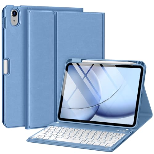 drivego Hülle mit Tastatur für iPad A16 11 Generation 2025/10 Generation 2022(11/10.9 Zoll), Magnetische Anti-Detach Tastatur Hülle für iPad 11./10. Gen, QWERTZ Layout Keyboard, Blau von drivego