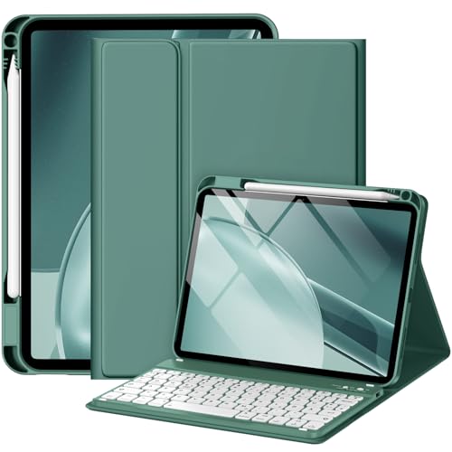 drivego Hülle mit Tastatur für iPad A16 11 Generation 2025/10 Generation 2022(11/10.9 Zoll), Magnetische Anti-Detach Tastatur Hülle für iPad 11./10. Gen, QWERTZ Layout Keyboard, Kieferngrün von drivego