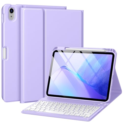 drivego Hülle mit Tastatur für iPad A16 11 Generation 2025/10 Generation 2022(11/10.9 Zoll), Magnetische Anti-Detach Tastatur Hülle für iPad 11./10. Gen, QWERTZ Layout Keyboard, Lavendel von drivego