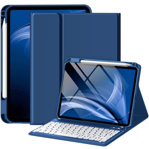 drivego Hülle mit Tastatur für iPad A16 11 Generation 2025/10 Generation 2022(11/10.9 Zoll), Magnetische Anti-Detach Tastatur Hülle für iPad 11./10. Gen, QWERTZ Layout Keyboard, Marineblau von drivego