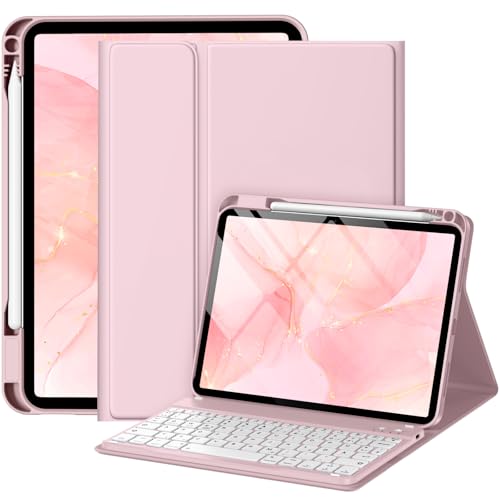 drivego Hülle mit Tastatur für iPad A16 11 Generation 2025/10 Generation 2022(11/10.9 Zoll), Magnetische Anti-Detach Tastatur Hülle für iPad 11./10. Gen, QWERTZ Layout Keyboard, Rosa von drivego