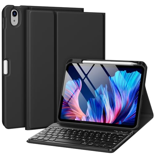 drivego Hülle mit Tastatur für iPad A16 11 Generation 2025/10 Generation 2022(11/10.9 Zoll), Magnetische Anti-Detach Tastatur Hülle für iPad 11./10. Gen, QWERTZ Layout Keyboard, Schwarz von drivego