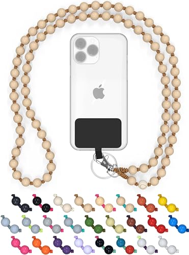 DROPLETSY Holzperlen Handykette universal, Schlüsselband, Kette, Necklace zum Umhängen - kompatibel mit allen Smartphones: Apple iPhone 14,13,12,11,X,XS,SE Samsung Galaxy (ohne Hülle, Beach) von drop letsy