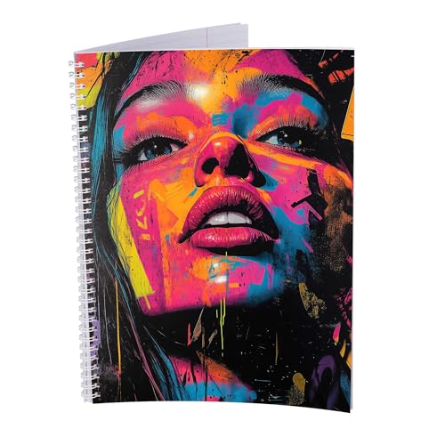 druck.de 5 Stück Collegeblöcke Set, Notizbuch in DIN A4, 80 Blatt, 80g Volumenpapier, 300g Umschlag, Spiralbindung weiß, gelocht, mit Korrekturrand und Abrisskante (Colorsplash Model, Liniert) von druck.de