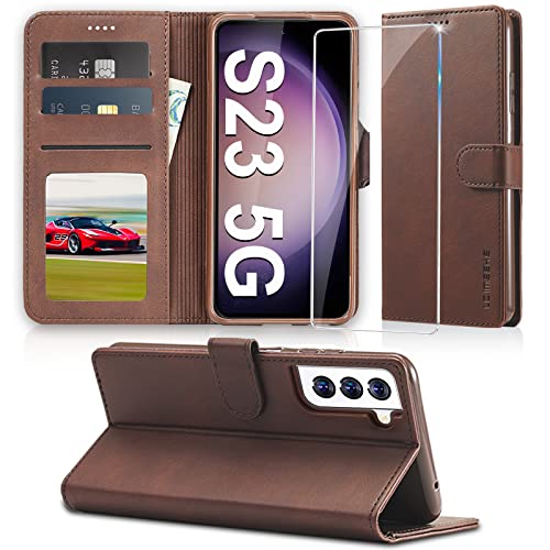 Flip Case für Samsung Galaxy S23 Hülle mit Schutzfolie, Klappbar PU Leder Handyhülle S23 5G, [Kartenfach] [Standfunktion] Wallet Lederhülle Tasche Case Cover Schutzhülle für Samsung S23 Handy von duomigesz