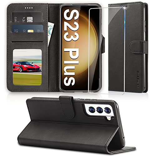 Flip Case für Samsung Galaxy S23 Plus Hülle mit Schutzfolie, Klappbar PU Leder Handyhülle S23 Plus 5G, [Kartenfach] [Standfunktion] Wallet Lederhülle Tasche Case Schutzhülle für Samsung S23 Plus von duomigesz