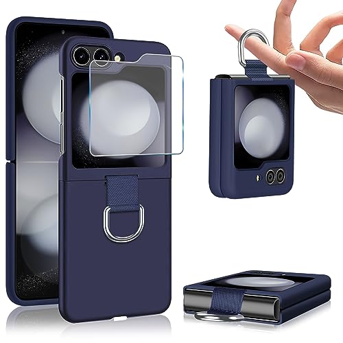 Galaxy Z Flip5 Handyhülle mit Schutzfolie für Samsung Galaxy Z Flip 5 5G Hülle, Ultra Dünn Hart PC mit Ring Handy Tasche Case Stoßfeste Schutzhülle für Samsung Z Flip5 5G 6.7'' 2023 (Blue) von duomigesz