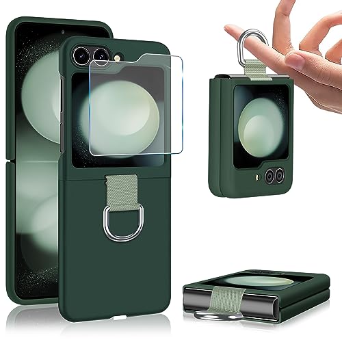 Galaxy Z Flip5 Handyhülle mit Schutzfolie für Samsung Galaxy Z Flip 5 5G Hülle, Ultra Dünn Hart PC mit Ring Handy Tasche Case Stoßfeste Schutzhülle für Samsung Z Flip5 5G 6.7'' 2023 (Green) von duomigesz