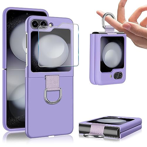 Galaxy Z Flip5 Handyhülle mit Schutzfolie für Samsung Galaxy Z Flip 5 5G Hülle, Ultra Dünn Hart PC mit Ring Handy Tasche Case Stoßfeste Schutzhülle für Samsung Z Flip5 5G 6.7'' 2023 (Purple) von duomigesz