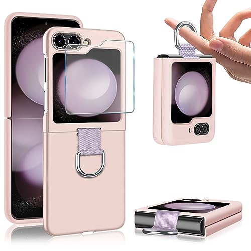 Galaxy Z Flip5 Handyhülle mit Schutzfolie für Samsung Galaxy Z Flip 5 5G Hülle, Ultra Dünn Hart PC mit Ring Handy Tasche Case Stoßfeste Schutzhülle für Samsung Z Flip5 5G 6.7'' 2023 (pink) von duomigesz