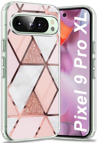 Handyhülle für Google Pixel 9 Pro XL Hülle Silikon Slim Marmor Transparent Pixel 9 Pro XL Tasche Case Glitzer Soft Clear Gel TPU Bumper Stoßfest Schutzhülle für Google Pixel 9 Pro XL Handy (B) von duomigesz