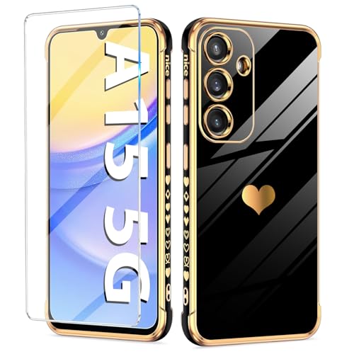 Handyhülle für Samsung Galaxy A15 Hülle mit A15 Schutzfolie, Cute Herz Muster Weich Silikon Galvanik Galaxy A15 Handytasche Case, Kameraschutz Stoßfest Schutzhülle für Samsung A15 5G Handy (Schwarz) Handyhülle für Samsung Galaxy A15 Hülle mit A15 Schutzfolie, Cute Herz Muster Weich Silikon Galvanik Galaxy A15 Handytasche Case, Kameraschutz Stoßfest Schutzhülle für Samsung A15 5G Handy (Schwarz) von duomigesz