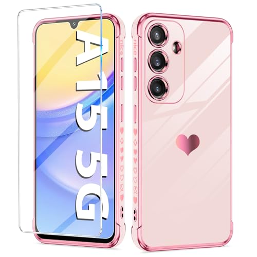 Handyhülle für Samsung Galaxy A15 Hülle mit A15 Schutzfolie, Cute Herz Muster Weich Silikon Galvanik Galaxy A15 Handytasche Case, Kameraschutz Stoßfest Schutzhülle für Samsung A15 5G Handy (Rosa) Handyhülle für Samsung Galaxy A15 Hülle mit A15 Schutzfolie, Cute Herz Muster Weich Silikon Galvanik Galaxy A15 Handytasche Case, Kameraschutz Stoßfest Schutzhülle für Samsung A15 5G Handy (Rosa) von duomigesz