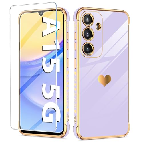 Handyhülle für Samsung Galaxy A15 Hülle mit A15 Schutzfolie, Cute Herz Muster Weich Silikon Galvanik Galaxy A15 Handytasche Case, Kameraschutz Stoßfest Schutzhülle für Samsung A15 5G Handy (Lila) Handyhülle für Samsung Galaxy A15 Hülle mit A15 Schutzfolie, Cute Herz Muster Weich Silikon Galvanik Galaxy A15 Handytasche Case, Kameraschutz Stoßfest Schutzhülle für Samsung A15 5G Handy (Lila) von duomigesz