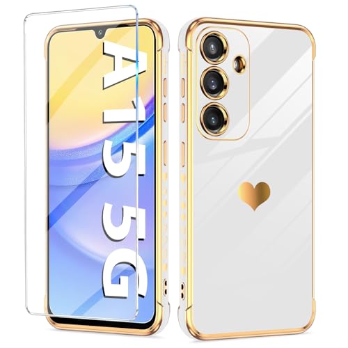 Handyhülle für Samsung Galaxy A15 Hülle mit A15 Schutzfolie, Cute Herz Muster Weich Silikon Galvanik Galaxy A15 Handytasche Case, Kameraschutz Stoßfest Schutzhülle für Samsung A15 5G Handy (Weiß) Handyhülle für Samsung Galaxy A15 Hülle mit A15 Schutzfolie, Cute Herz Muster Weich Silikon Galvanik Galaxy A15 Handytasche Case, Kameraschutz Stoßfest Schutzhülle für Samsung A15 5G Handy (Weiß) von duomigesz