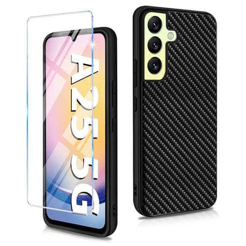 Handyhülle für Samsung Galaxy A25 Hülle mit Galaxy A25 Schutzfolie, Ultra Dünn Slim PU+PC+TPU Carbon Fiber Textur Handytasche Case Cover Stoßfest Schutzhülle für Samsung A25 5G Handy (Schwarz) von duomigesz