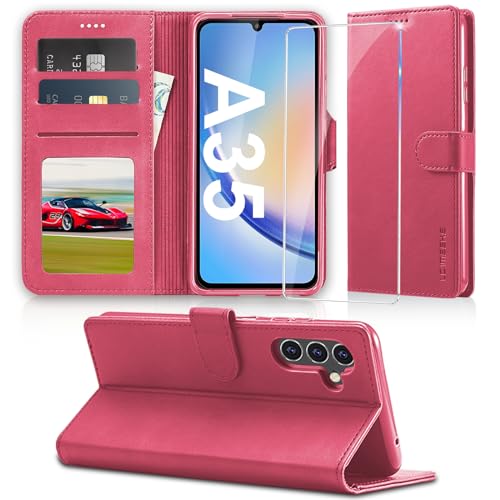 Handyhülle für Samsung Galaxy A35 5G Hülle mit Schutzfolie, Klappbar PU Leder Galaxy A35 Lederhülle Tasche Case, [Kartenfach] StandfunktionWallet Klapphülle Cover Schutzhülle für Samsung A35 (Rosa) von duomigesz