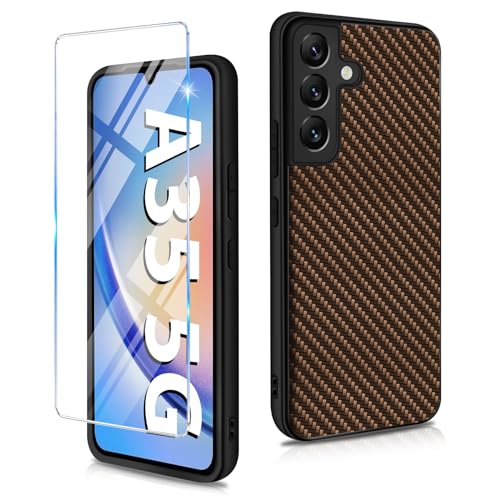 Handyhülle für Samsung Galaxy A35 Hülle 5G mit Galaxy A35 Schutzfolie, Ultra Dünn Slim PU+PC+TPU Carbon Fiber Textur Handytasche Case Cover Stoßfest Schutzhülle für Samsung A35 5G Handy (Braun) Handyhülle für Samsung Galaxy A35 Hülle 5G mit Galaxy A35 Schutzfolie, Ultra Dünn Slim PU+PC+TPU Carbon Fiber Textur Handytasche Case Cover Stoßfest Schutzhülle für Samsung A35 5G Handy (Braun) von duomigesz