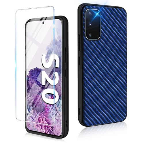 Handyhülle für Samsung Galaxy S20 Hülle 5G mit Galaxy S20 Schutzfolie, Ultra Dünn Slim PU+PC+TPU Carbon Fiber Textur Handytasche Case Cover Stoßfest Schutzhülle für Samsung S20 5G Handy (Blau) von duomigesz