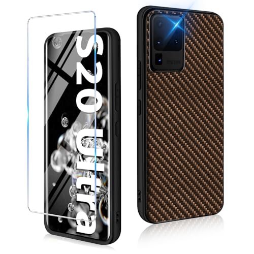 Handyhülle für Samsung Galaxy S20 Ultra Hülle 5G mit Galaxy S20 Ultra Schutzfolie, Ultra Dünn Slim Carbon Fiber Textur Handytasche Case Cover Stoßfest Schutzhülle für Samsung S20 Ultra Handy (Braun) Handyhülle für Samsung Galaxy S20 Ultra Hülle 5G mit Galaxy S20 Ultra Schutzfolie, Ultra Dünn Slim Carbon Fiber Textur Handytasche Case Cover Stoßfest Schutzhülle für Samsung S20 Ultra Handy (Braun) von duomigesz