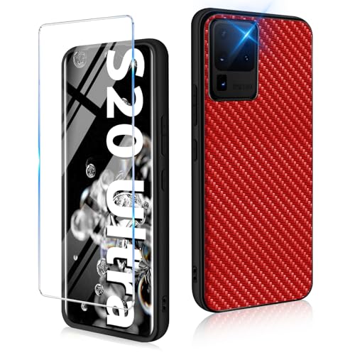 Handyhülle für Samsung Galaxy S20 Ultra Hülle 5G mit Galaxy S20 Ultra Schutzfolie, Ultra Dünn Slim Carbon Fiber Textur Handytasche Case Cover Stoßfest Schutzhülle für Samsung S20 Ultra Handy (Rot) Handyhülle für Samsung Galaxy S20 Ultra Hülle 5G mit Galaxy S20 Ultra Schutzfolie, Ultra Dünn Slim Carbon Fiber Textur Handytasche Case Cover Stoßfest Schutzhülle für Samsung S20 Ultra Handy (Rot) von duomigesz