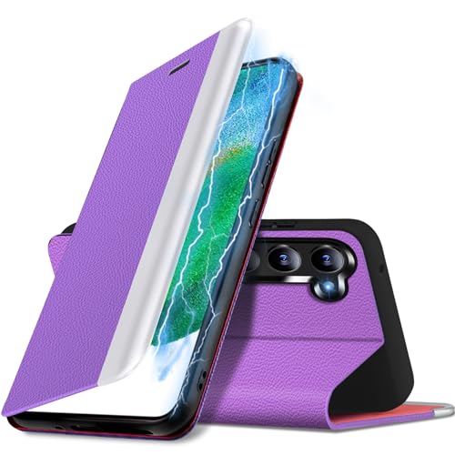 Handyhülle für Samsung Galaxy S21 FE 5G Hülle, PU Leder Kickstand Flip Handytasche Case, [Kartenfach] [Standfunktion] Galaxy S21 FE Hülle, 360° Stoßfest Schutzhülle für Samsung S21 FE (purple) von duomigesz