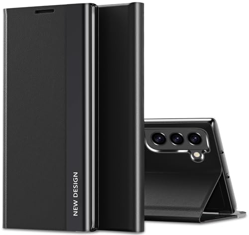 Handyhülle für Samsung Galaxy S21 Hülle S-View Flip Case Luxus Galvanisierungs Extra Dünn S21 Handytasch Case Sichtfenster Stoßfest Schutzhülle für Samsung Galaxy S21 5G (Schwarz) von duomigesz