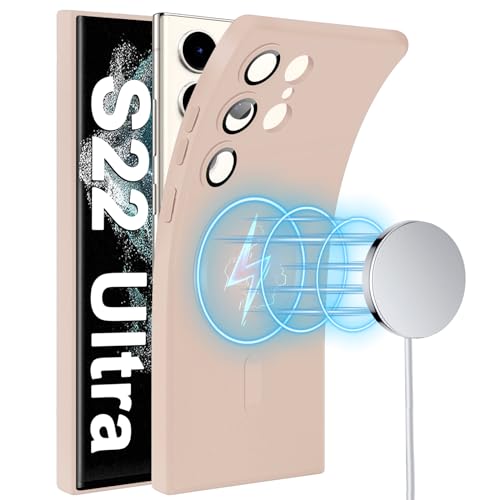 Handyhülle für Samsung Galaxy S22 Ultra Hülle [Kameraschutz Eingebaut] [Magnetische] [für Mag-Safe] Silikon Weiche Metall Matte Textur S22 Ultra Tasche Case Schutzhülle für Samsung S22 Ultra (Rosa) von duomigesz