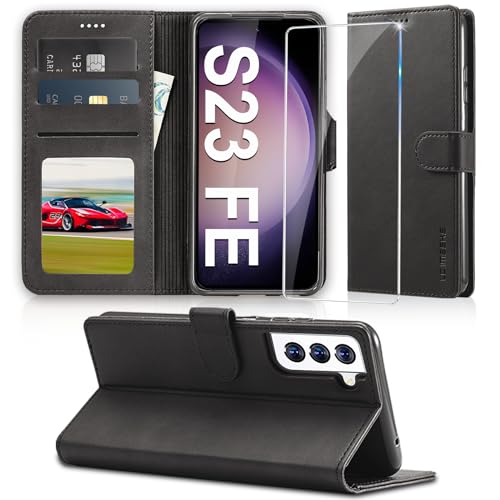 Handyhülle für Samsung Galaxy S23 FE 5G Hülle mit Schutzfolie, Klappbar PU Leder S23 FE Flip Case, [Kartenfach] [Standfunktion] Wallet Klapphülle Tasche Case Cover Schutzhülle für Samsung S23 FE 5G von duomigesz