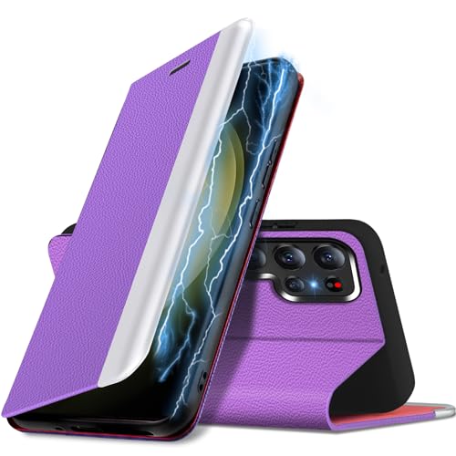 Handyhülle für Samsung Galaxy S23 Ultra Hülle, PU Leder Kickstand Flip Handytasche Case, [Kartenfach] [Standfunktion] Galaxy S23 Ultra Hülle, 360° Stoßfest Schutzhülle für Samsung S23 Ultra (Purple) von duomigesz