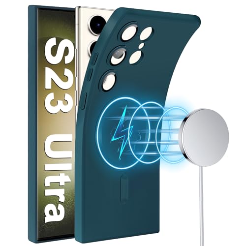Handyhülle für Samsung Galaxy S23 Ultra Hülle [Kameraschutz Eingebaut] [Magnetische] [für Mag-Safe] Silikon Weiche Metall Matte Textur S23 Ultra Tasche Case Schutzhülle für Samsung S23 Ultra (Grün) von duomigesz