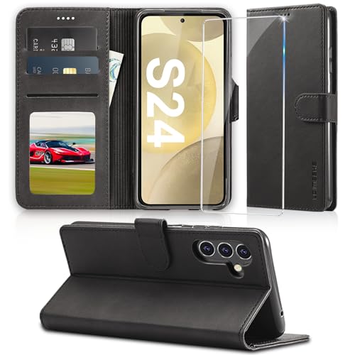 Handyhülle für Samsung Galaxy S24 Hülle 5G mit Schutzfolie, Klappbar PU Leder S24 Lederhülle, [Kartenfach] [Standfunktion] Wallet Klapphülle Tasche Case Schutzhülle für Samsung S24 5G (Schwarz) von duomigesz