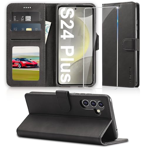 Handyhülle für Samsung Galaxy S24 Plus Hülle 5G mit Schutzfolie, Klappbar PU Leder S24 Plus Lederhülle, [Kartenfach] [Standfunktion] Klapphülle Tasche Case Schutzhülle für Samsung S24 Plus (Schwarz) von duomigesz