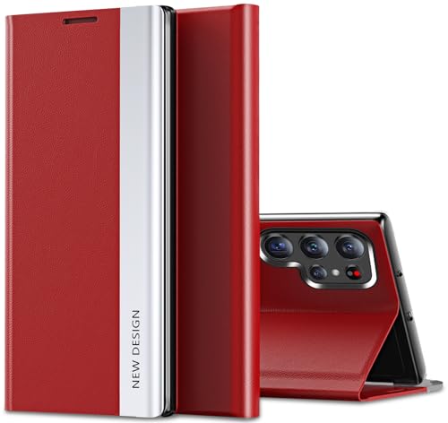 Handyhülle für Samsung Galaxy S25 Ultra Hülle S-View Flip Case Luxus Galvanisierungs Extra Dünn S25 Ultra Handytasch Case Sichtfenster Stoßfest Schutzhülle für Samsung Galaxy S25 Ultra 5G (Rot) von duomigesz