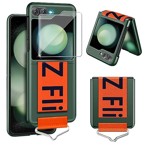 Handyhülle für Samsung Galaxy Z Flip 5 5G Hülle mit Schutzfolie, Dünn Folable Matt PC Panzerhülle Handy Tasche mit Ring Nylon Strap Handschlaufe Stoßfeste Schutzhülle für Samsung Z Flip5 (Grün) Handyhülle für Samsung Galaxy Z Flip 5 5G Hülle mit Schutzfolie, Dünn Folable Matt PC Panzerhülle Handy Tasche mit Ring Nylon Strap Handschlaufe Stoßfeste Schutzhülle für Samsung Z Flip5 (Grün) von duomigesz