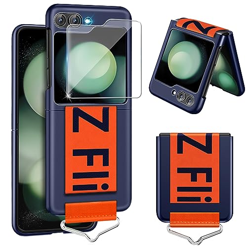 Handyhülle für Samsung Galaxy Z Flip 5 5G Hülle mit Schutzfolie, Dünn Folable Matt PC Panzerhülle Handy Tasche mit Ring Nylon Strap Handschlaufe Stoßfeste Schutzhülle für Samsung Z Flip5 (Blau) Handyhülle für Samsung Galaxy Z Flip 5 5G Hülle mit Schutzfolie, Dünn Folable Matt PC Panzerhülle Handy Tasche mit Ring Nylon Strap Handschlaufe Stoßfeste Schutzhülle für Samsung Z Flip5 (Blau) von duomigesz