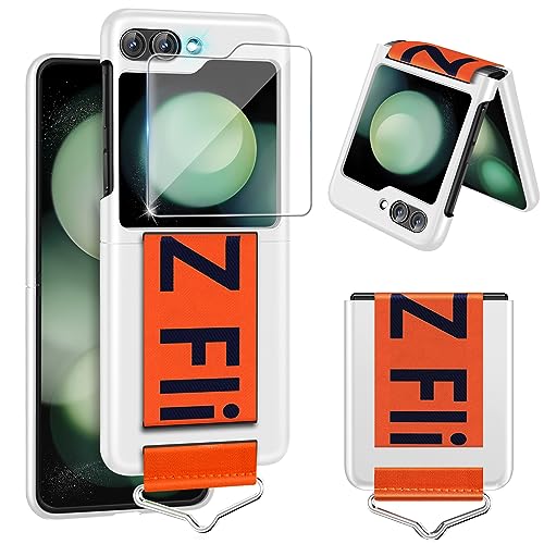 Handyhülle für Samsung Galaxy Z Flip 5 5G Hülle mit Schutzfolie, Dünn Folable Matt PC Panzerhülle Handy Tasche mit Ring Nylon Strap Handschlaufe Stoßfeste Schutzhülle für Samsung Z Flip5 (White) Handyhülle für Samsung Galaxy Z Flip 5 5G Hülle mit Schutzfolie, Dünn Folable Matt PC Panzerhülle Handy Tasche mit Ring Nylon Strap Handschlaufe Stoßfeste Schutzhülle für Samsung Z Flip5 (White) von duomigesz