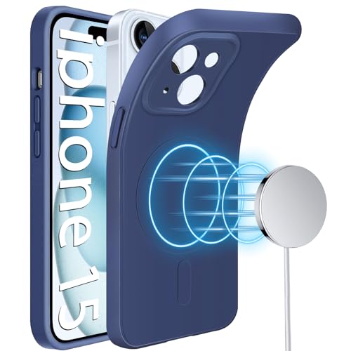Handyhülle für iPhone 15 Hülle Silikon mit [Magnetische] [für Mag-safe] Slim Weiche Flüssigsilikon Tasche Case für iPhone 15, innem Microfiber Futter Schutzhülle für iPhone 15 6,1 Zoll 2023 (Blau) von duomigesz