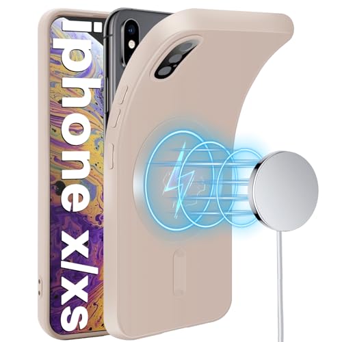 Handyhülle für iPhone X, iPhone XS Hülle [Kameraschutz Eingebaut] [Magnetische] [für Mag-Safe] Silikon Weiche Metall Matte Textur Tasche Case Schutzhülle für iPhone XS, iPhone X 5,8-Zoll (Rosa) von duomigesz