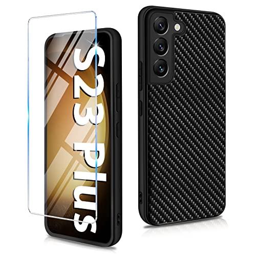 Kompatibel mit Samsung Galaxy S23 Plus Hülle 5G mit Schutzfolie, Ultra Dünn Carbon Fiber Textur Handyhülle für Galaxy S23 Plus Handytasche Case Cover Stoßfest Schutzhülle für Samsung S23 Plus von duomigesz